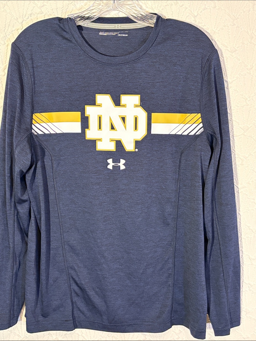 Under Armour Navy Long-Sleeve Notre Dame Performance Tee with Yellow Logo